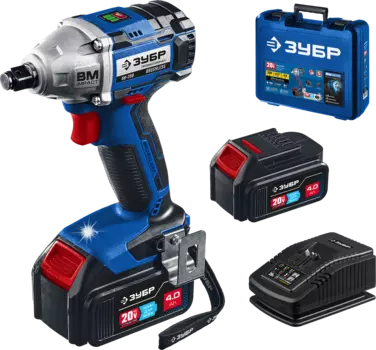 Гайковерт ЗУБР Professional GB-250-42, аккумуляторный, ударный, 280 Н·м, квадрат 1/2", 4 А·ч, Li-Ion, 20В, два аккумулятора, кейс, 4.3кг