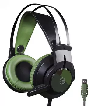 Проводная гарнитура A4Tech Bloody J450, USB, черный/зеленый