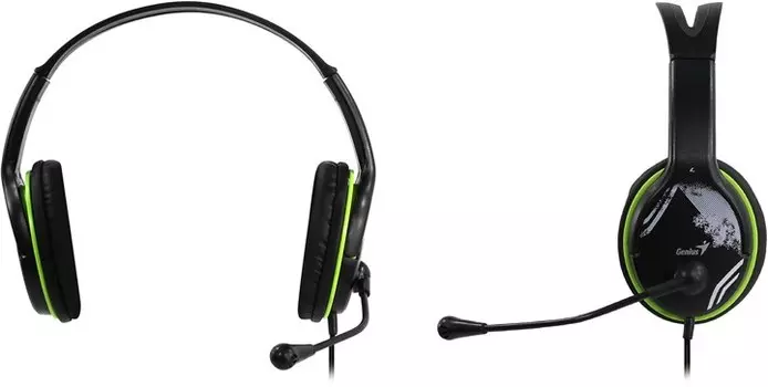 Проводная гарнитура Genius HS-400A, 2xJack 3.5mm, черный/зеленый