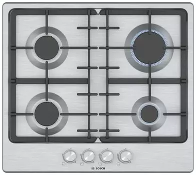 Газовая варочная панель Bosch PGH6B5O92R, 4 конфорки, серебристая (PGH6B5O92R)