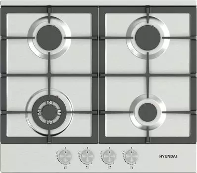 Газовая варочная панель Hyundai HHG 6434 IX 4 конфорки, серебристая (HHG 6434 IX)