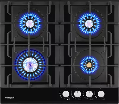 Газовая варочная панель WEISSGAUFF HGG 6445 BL Volcano Burner, 4 конфорки, черный (432360)