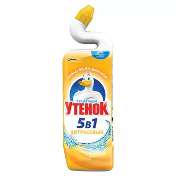 Гель дезинфекция, образование защитной пленки, удаление запаха, удаление известкового налета, удаление ржавчины ТУАЛЕТНЫЙ УТЕНОК Цитрусовый, 900мл (696895 )
