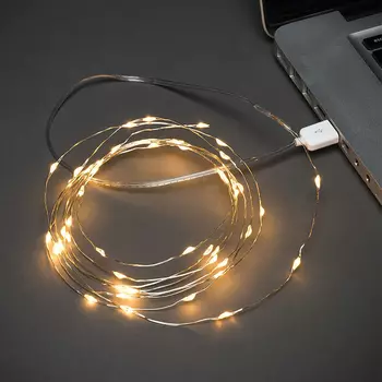 Гирлянда NEON-NIGHT светодиодная нить, ламп: 50шт., 5м, от USB, белый (315-966)