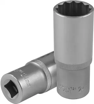 Головка торцевая Jonnesway, глубокая, шестигранная, 24мм, 1/2", высота 76мм (S04HD4724)