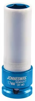 Головка торцевая Jonnesway тонкостенная для колесных дисков S03AD4317, глубокая, ударная, шестигранная, 17мм, 1/2", высота 90мм (99427)