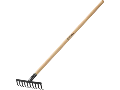 Грабли GRINDA, прямые, 31 см, 12 зубов, с черенком, материал черенка: дерево (39583-12)