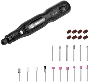 Гравер Deko DKRT3.6-Li SET, аккумуляторный, 15000 об/мин, фиксация шпинделя, регулировка частоты вращения, кейс (063-1400)