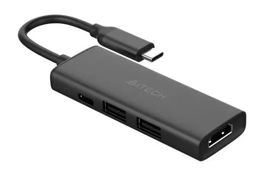 Концентратор A4Tech DST-40C, 1xUSB 2.0, 1xUSB 3.0, 1 (для питания)xUSB-C, серый + 1хHDMI (DST-40C)
