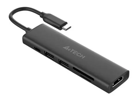 Концентратор A4Tech DST-60C, 2xUSB 3.0, 1 (для питания)xUSB-C, серый + 1xHDMI, SD&TF (DST-60C)