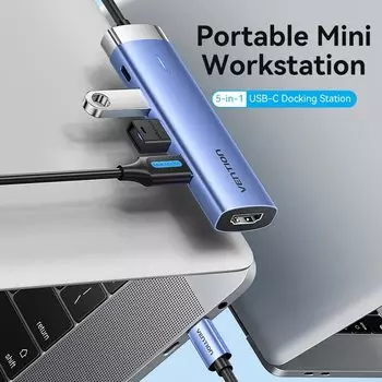 Концентратор Vention TGESB, 3xUSB 3.0, 1xUSB-C, синий + 1xHDMI (TGESB)