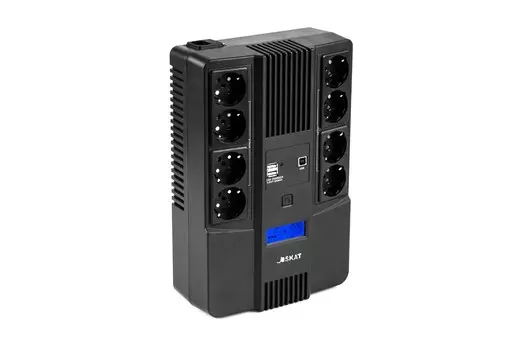 ИБП БАСТИОН SKAT-UPS 800-AID-IN-1x9-8, 800 VA, 480 Вт, EURO, розеток - 8, USB, черный (8933)