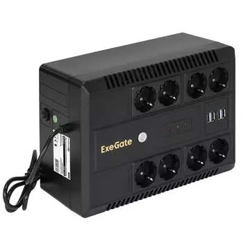 ИБП ExeGate NEO NNB-1000.LED.AVR.8SH.CH, 1000 В·А, 650 Вт, EURO, розеток - 8, USB, черный (EX293855RUS)