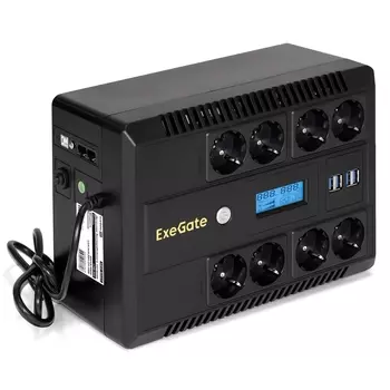 ИБП ExeGate NEO SMART LHB-800.LCD.AVR.8SH.CH.USB, 800 VA, 480 Вт, EURO, розеток - 8, USB, черный (EX293857RUS)