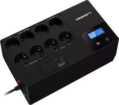 ИБП Ippon Kirpich 650, 650 VA, 360 Вт, EURO, розеток - 8, USB, черный (2003035)