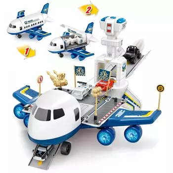 Игровой набор Etastra "Самолёт -парковка: полиция", звук, свет, синий,белый (YDX42-1)