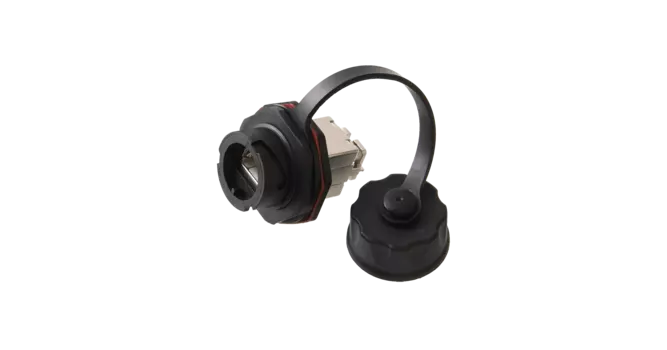 Индустриальный модуль-вставка NIKOMAX, Кат.6 (Класс E), 250МГц, RJ45/8P8C, 110/KRONE, T568A/B, экранированный, IP67, с защитной крышкой, черный (NMC-KJSE2-IS-BK)