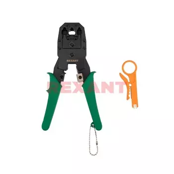 Клещи обжимные (кримпер) REXANT HT-315, RJ-45 (8P8C), RJ-12 (6P6C), RJ-11 (6P4C/6P2C), RJ-10 (4P4C), заделка витой пары, обрезка/снятия изоляции с плоских/круглых кабелей (12-3441)