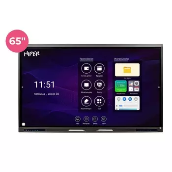 Интерактивная панель 65" HIPER Touch EDU IFP6502-HE Touch, IPS, 4K, 3840x2160, 400кд/м2, 8 мс, Rj-45, WiFi, HDMI, VGA, DisplayPort, USB, черный (IFP6502-HE)