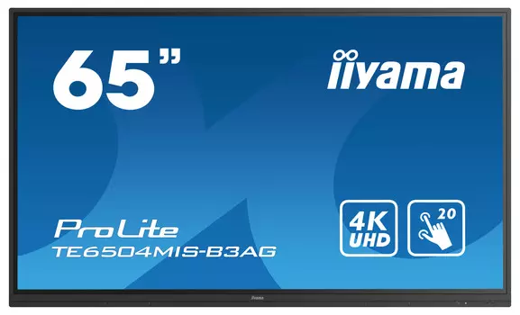 Интерактивная панель 65" IIYAMA TE6504MIS-B3AG Touch, IPS, 4K, 3840x2160, 400кд/м2, 8мс, Rj-45, WiFi, HDMI, VGA, USB, черный