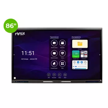 Интерактивная панель 86" HIPER Touch EDU IFP8602-HE Touch, IPS, 4K, 3840x2160, 400кд/м2, 8 мс, Rj-45, WiFi, HDMI, DVI, VGA, DisplayPort, USB, черный (IFP8602-HE)