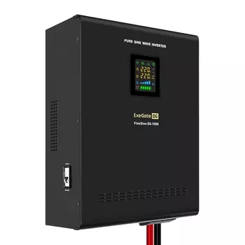Инвертор ExeGate FineSine SX-7000/4 x HR 12-40 (12В, 40Ач), 7000 В·А, 5 кВт, EURO/клемная колодка, розеток - 2, черный (EX296682RUS) (в комплекте внешний аккумулятор)