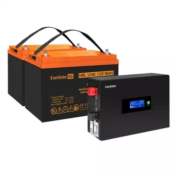 Инвертор ExeGate IdealSine IdealSine SR-1500/2 x HRL 12-90 (12В, 90Ач) , 1500 В·А, 1.5 кВт, EURO, розеток - 2, черный (EX297440RUS) (в комплекте внешний аккумулятор)