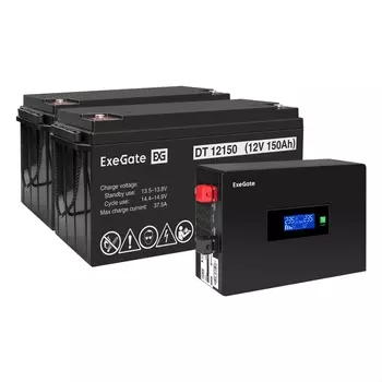 Инвертор ExeGate IdealSine IdealSine SR-1500/2 x DT 12150 (12В, 150Ач) , 1500 В·А, 1.5 кВт, EURO, розеток - 2, черный (EX297446RUS) (в комплекте внешний аккумулятор)