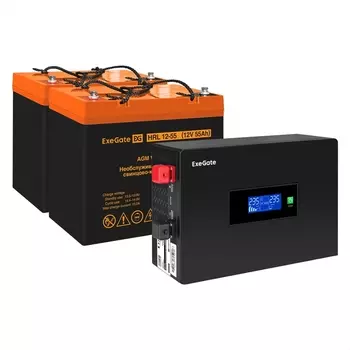 Инвертор ExeGate IdealSine IdealSine SR-1500/2 x HRL 12-55 (12В, 55Ач) , 1500 В·А, 1.5 кВт, EURO, розеток - 2, черный (EX297433RUS) (в комплекте внешний аккумулятор)