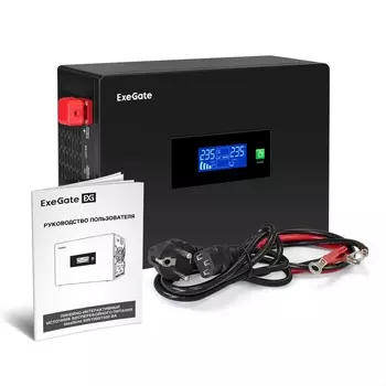 Инвертор ExeGate IdealSine IdealSine SR-1500/2 x HRL 12-33 (12В, 33Ач), 1500 В·А, 1.5 кВт, EURO, розеток - 2, черный (EX297429RUS) (в комплекте внешний аккумулятор)