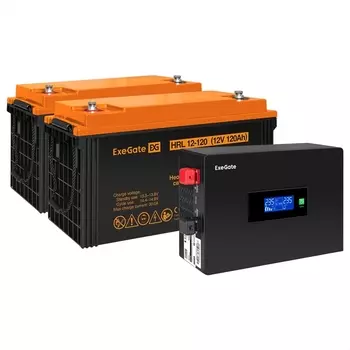 Инвертор ExeGate IdealSine IdealSine SR-1500/2 x HRL 12-120 (12В, 120Ач) , 1500 В·А, 1.5 кВт, EURO, розеток - 2, черный (EX297444RUS) (в комплекте внешний аккумулятор)