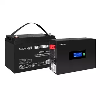 Инвертор ExeGate IdealSine SR-1000/DT 12100 (12В, 100Ач) , 1000 В·А, 1 кВт, EURO, розеток - 2, черный (EX297418RUS) (в комплекте внешний аккумулятор)