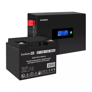 Инвертор ExeGate IdealSine SR-1000/DT 1240 (12В, 40Ач) , 1000 В·А, 1 кВт, EURO, розеток - 2, черный (EX297407RUS) (в комплекте внешний аккумулятор)