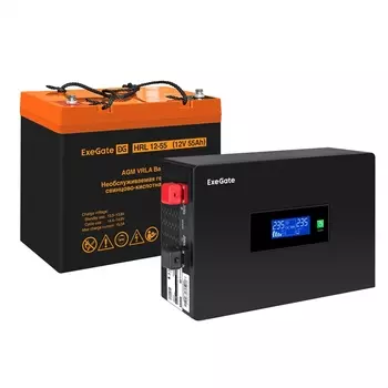 Инвертор ExeGate IdealSine SR-1000/HRL 12-55 (12В, 55Ач) , 1000 В·А, 1 кВт, EURO, розеток - 2, черный (EX297410RUS) (в комплекте внешний аккумулятор)