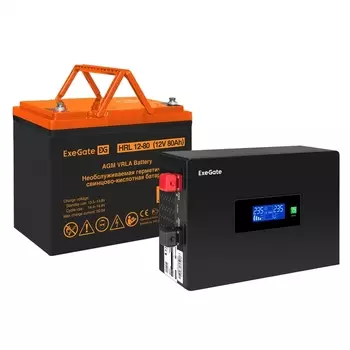 Инвертор ExeGate IdealSine SR-1000/HRL 12-80 (12В, 80Ач) , 1000 В·А, 1 кВт, EURO, розеток - 2, черный (EX297416RUS) (в комплекте внешний аккумулятор)