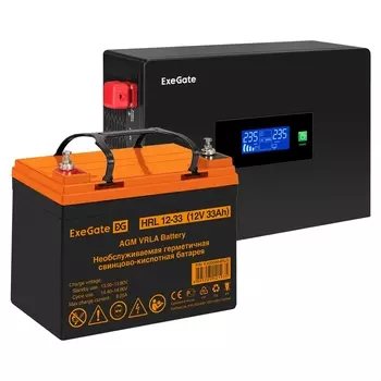 Инвертор ExeGate IdealSine SR-1000/HRL 12-33 (12В, 33Ач) , 1000 В·А, 1 кВт, EURO, розеток - 2, черный (EX297406RUS) (в комплекте внешний аккумулятор)