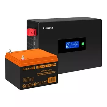 Инвертор ExeGate IdealSine SR-1000/HRL 12-26 (12В, 26Ач) , 1000 В·А, 1 кВт, EURO, розеток - 2, черный (EX297404RUS) (в комплекте внешний аккумулятор)