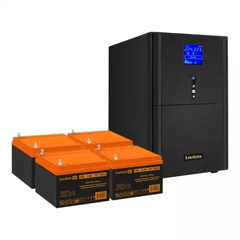 Инвертор ExeGate SineTower SZ-3000/4 x HRL 12-26 (12В, 26Ач), 3000 В·А, 2.4 кВт, EURO+IEC, розеток - 4, USB, черный (EX296859RUS) (в комплекте внешний аккумулятор)