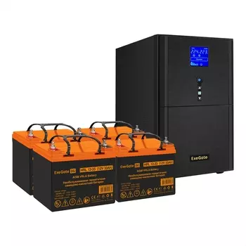 Инвертор ExeGate SineTower SZ-5000/4 x HRL 12-33 (12В, 33Ач), 5000 В·А, 4 кВт, EURO/клемная колодка, розеток - 3, USB, черный (EX296884RUS) (в комплекте внешний аккумулятор)