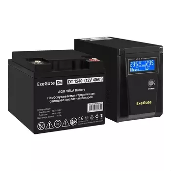 Инвертор ExeGate SineTower SZ-600/DT 1240 (12В, 40Ач), 600 VA, 360 Вт, EURO, розеток - 1, USB, черный (EX296770RUS) (в комплекте внешний аккумулятор)