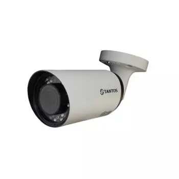 IP-камера Tantos 2.8мм - 12мм, уличная, корпусная, 2Мпикс, CMOS, до 1920x1080, до 30кадров/с, ИК подсветка 50м, POE, -40 °C/+50 °C, белый (TSi-Pe25VP)
