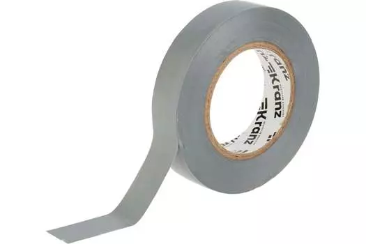 Изолента ПВХ, 130 мкм/15 мм/25 м, серая, Kranz (KR-09-2108)