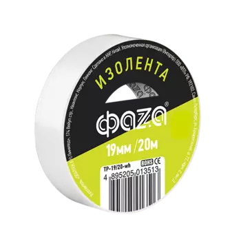 Изолента ПВХ TP-19/20-wh, 150 мкм/1.9 см/20 м, белая, ФАZA (5013513)