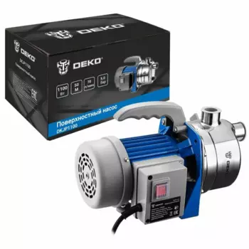 Электрический водяной насос DEKO DKJP1100, 1.1 кВт, поверхностный, самовсасывающий, производительность 4.2 м/час, глубина погружения 8 м, 5.8 кг (076-0529)