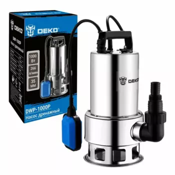 Электрический водяной насос DEKO DWP-1000P, 1 кВт, погружной, дренажный, производительность 16 м/час, глубина погружения 8 м, 3.4 кг (076-0543)