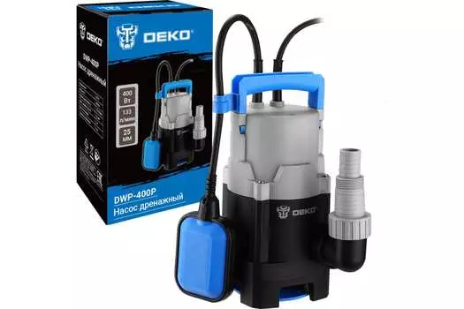Электрический водяной насос DEKO DWP-400P, 400 Вт, погружной, дренажный, производительность 8 м/час, глубина погружения 5 м, 3.2 кг (076-0542)