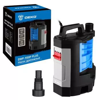 Электрический водяной насос DEKO DWP-950P PLUS, 950 Вт, погружной, дренажный, производительность 14.5 м/час, глубина погружения 8 м, 5.8 кг (076-0541)