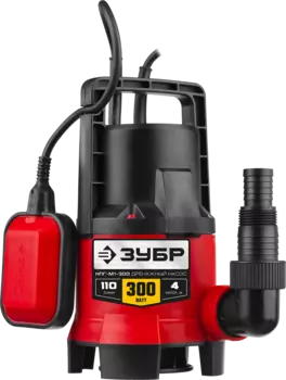 Электрический водяной насос ЗУБР Мастер НПГ-М1-300, 300Вт, погружной, дренажный, производительность 6.6 м/час, глубина погружения 7м, 2.8кг (НПГ-М1-300)