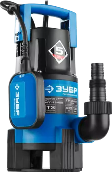 Электрический водяной насос ЗУБР НПГ-Т3-400 , 400Вт, погружной, дренажный, производительность 8.1 м/час, глубина погружения 7м, 4.1кг