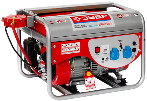Электрогенератор Зубр ЗЭСГ-2500, однофазный, синхронный, газо-бензиновый, 5.5 л.с., 2.5кВт, 2xEURO 16A